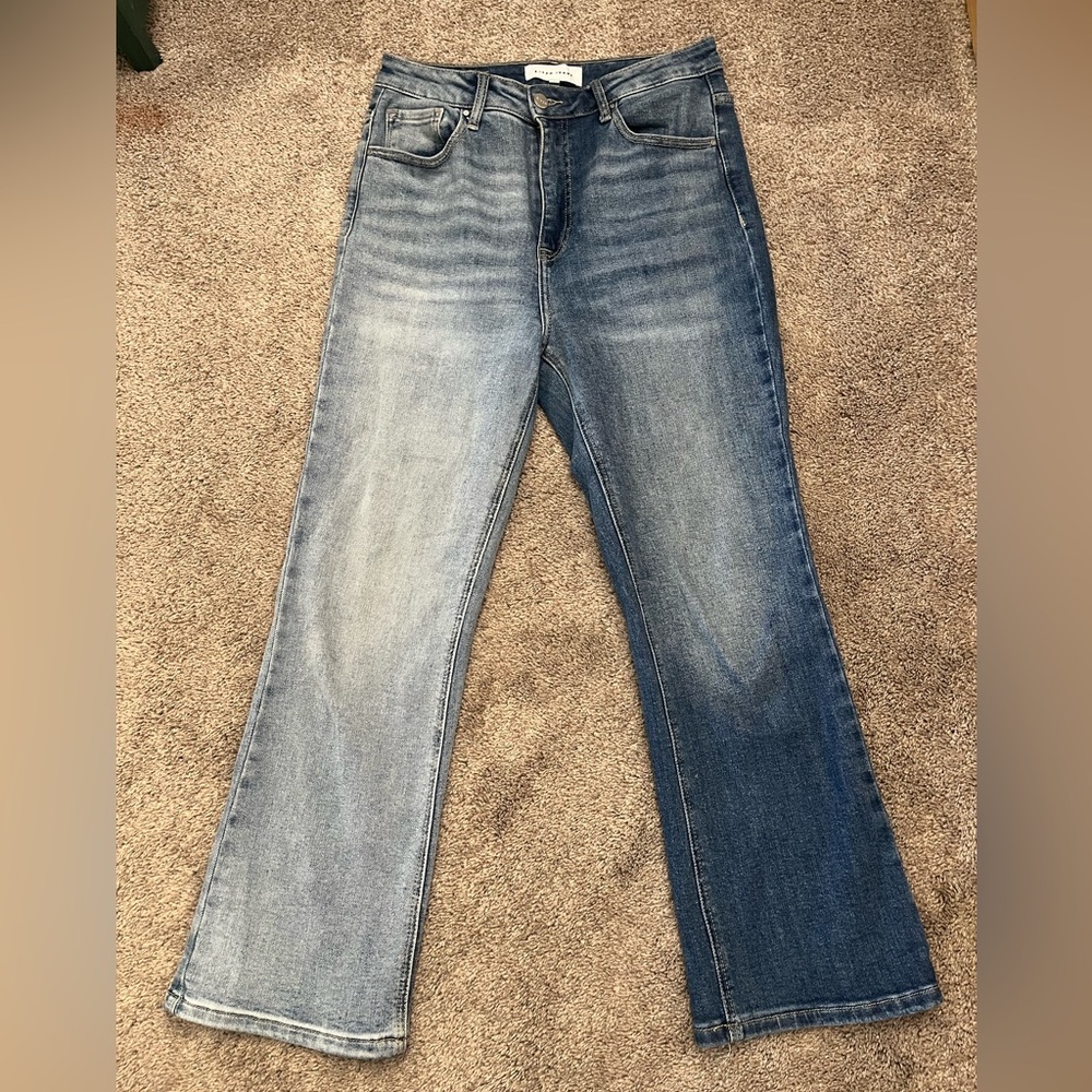 Blue Flare & Wide Leg Jeans with Two-Tone Design